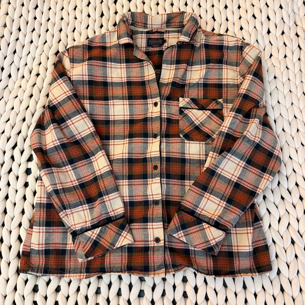 Pendleton Plaid Button-Front Flannel Lounge Shirt - image 1